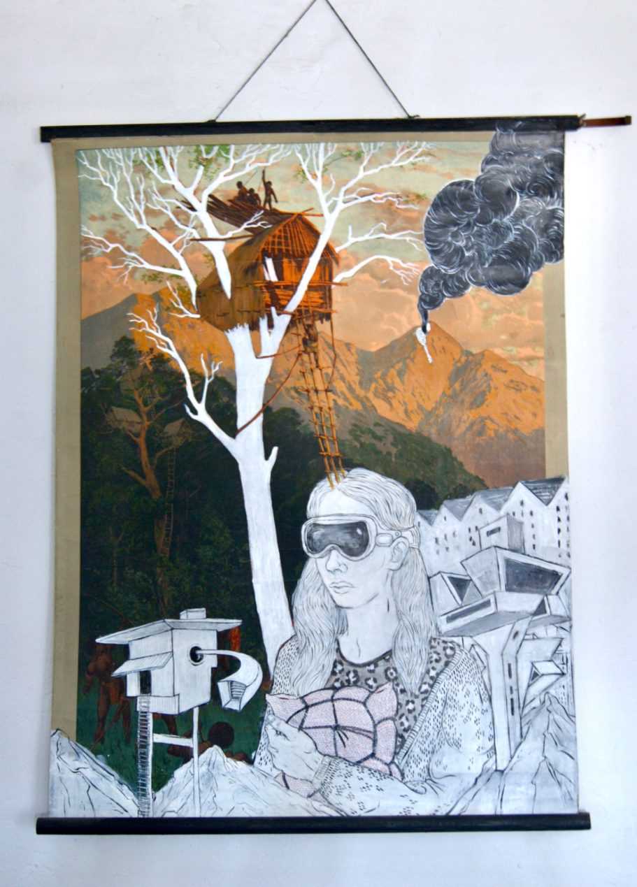 Schulkarte übermalt und bestickt 2023, "Pandora"