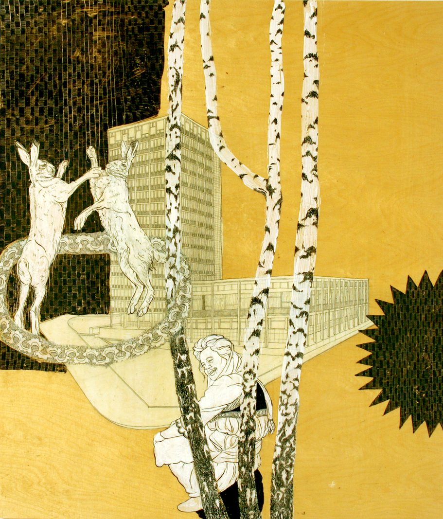 Zeichnung auf Holzplatte gelackt