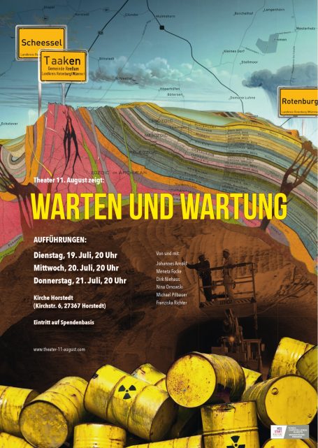 Theater 11.August, Postkarte und Plakat für ein Theaterstück:
Warten und Wartung