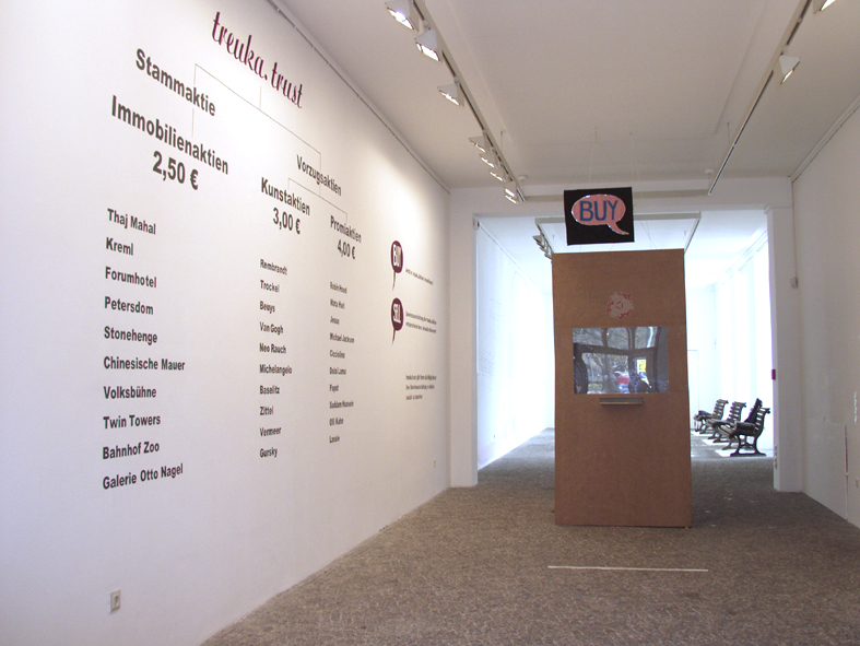 Wandarbeit und Aktion reuka.trust Galerie Otto Nagel Berlin Wedding  2004
Felix Carl,Annette Stieger und Tamara Trölsch