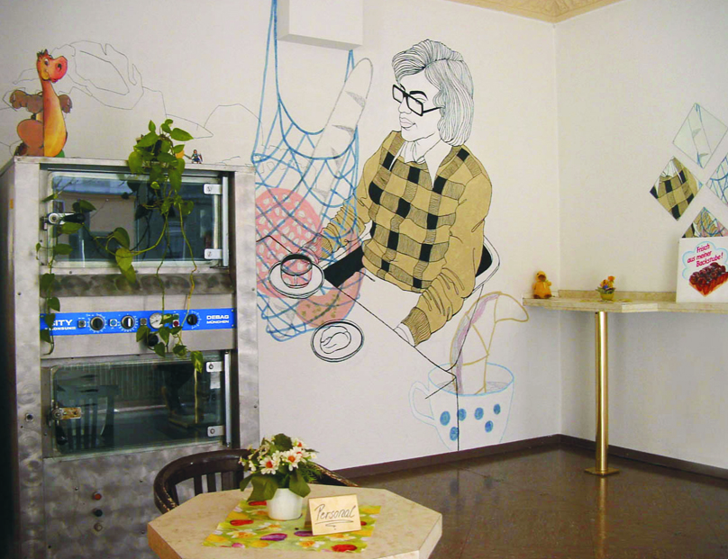 Wandzeichnung Bäcker Kastanienallee Berlin 2001