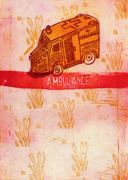 Radierung aus 4 Platten "Ambulance", 2003, Strichätzung und Aquatinta