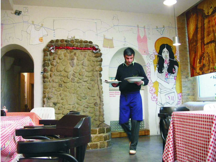 Wandzeichnung Restaurant Kastanienallee Berlin 2001