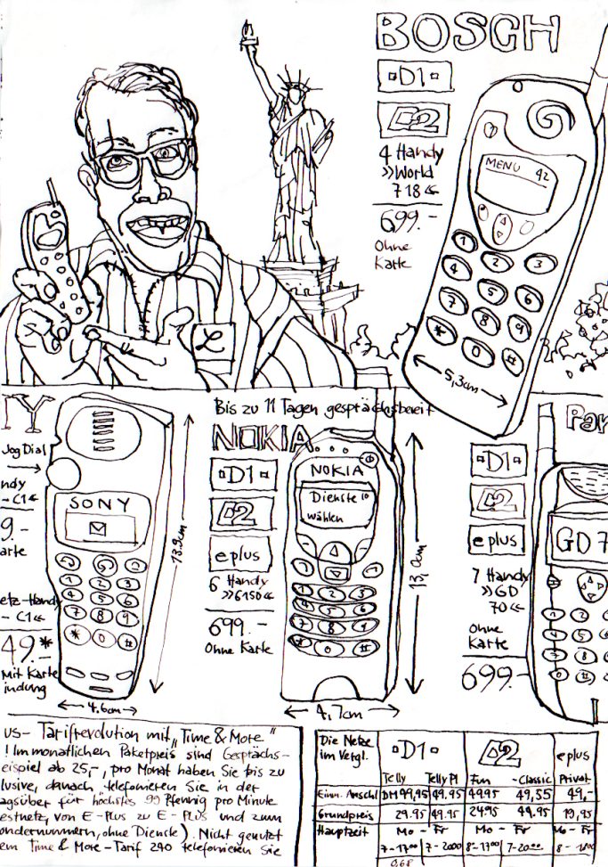 Zeichnung aus dem Otto Katalog 2000 Mobiltelefone