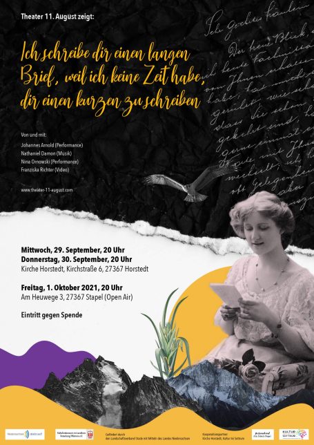 Theater 11.August, Postkarte und Plakat für ein Theaterstück: Ich schreibe Dir einen langen Brief