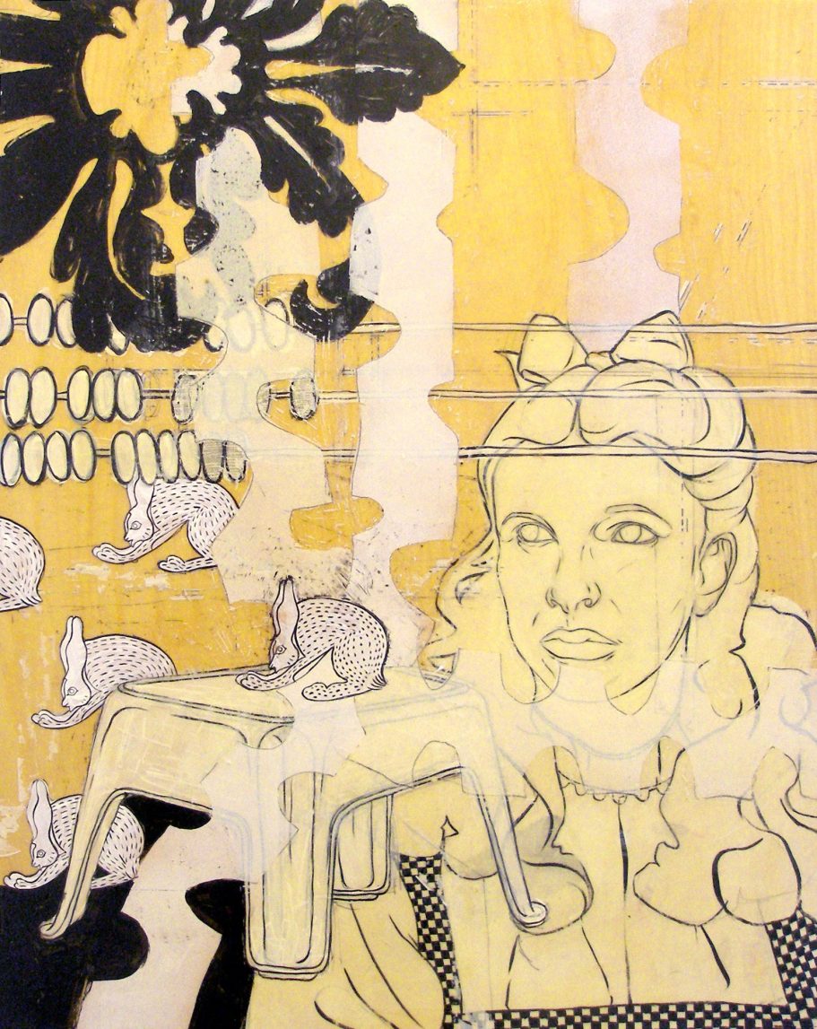 Zeichnung auf Holzplatte gelackt, "Judy"