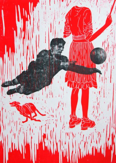 Holzschnitt und Klischees mit Fussballer