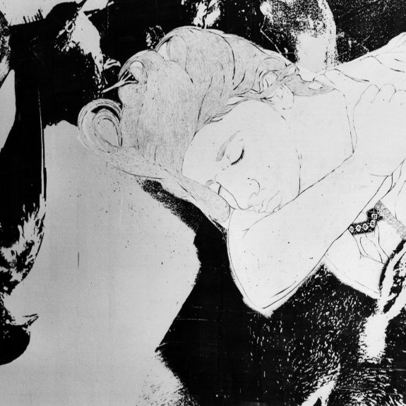 Wandarbeit in Berlin 2013 Wandzeichnung Frau in schwarz weiss