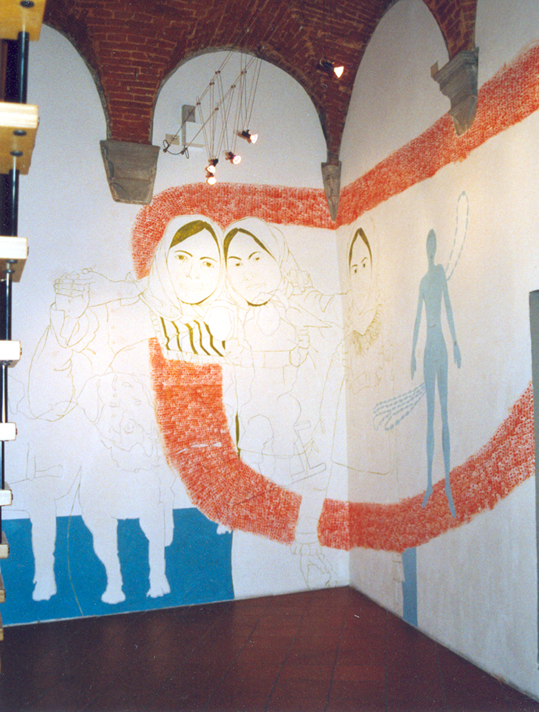 Wandzeichnung "me without you" Galleria Biagotti Florenz 2004