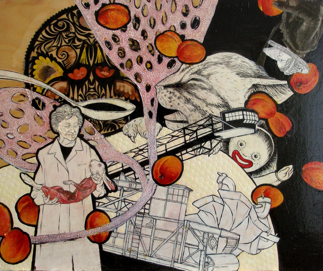 Zeichnung auf Holzplatte gelackt"