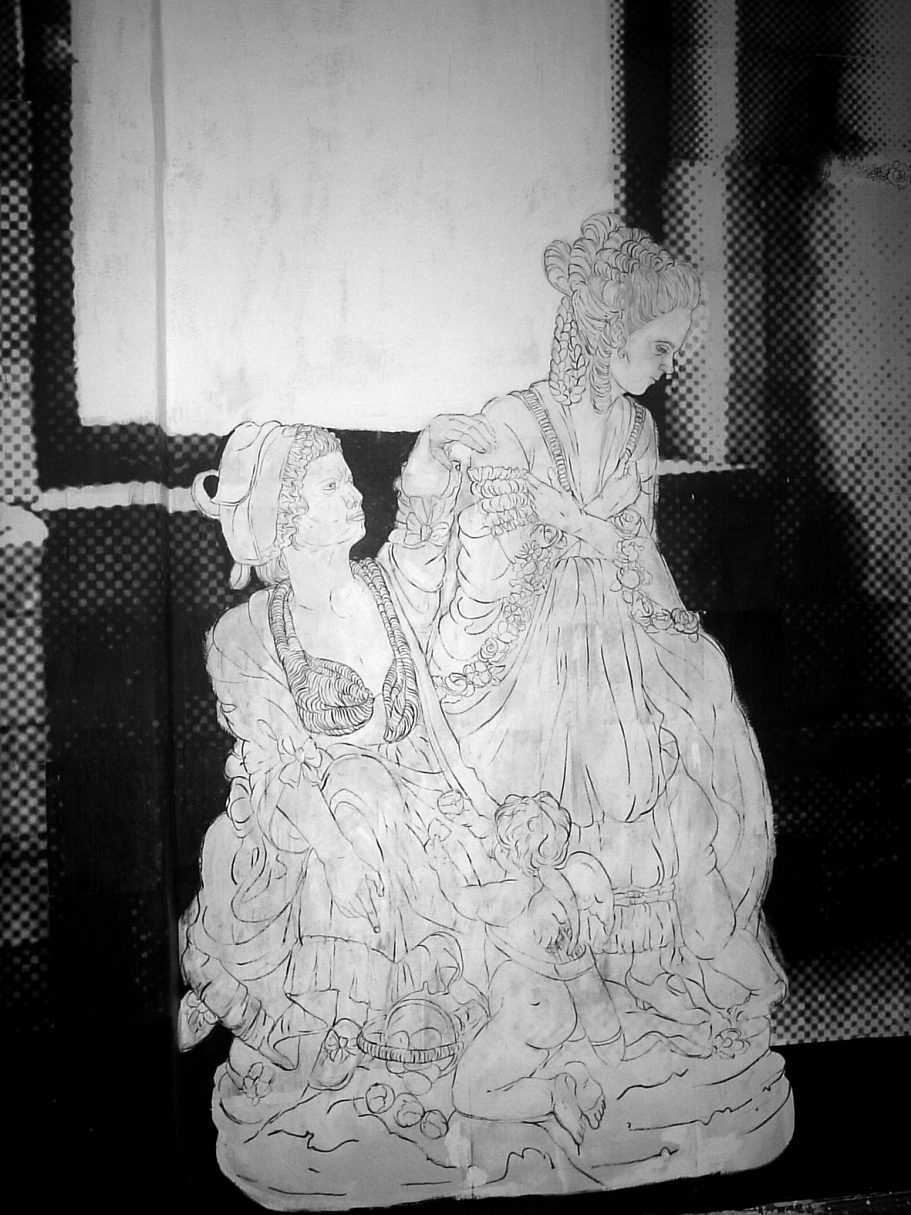 Wandzeichnung zerbrochenen Eier nach einer Porzellan Figur, Meissener Porzellan