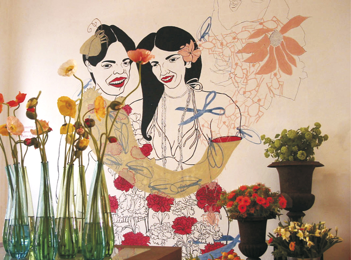 Wandzeichnung Blumenladen Kastanienallee Berlin  2001