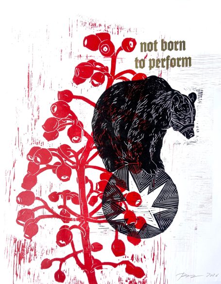 Holzschnitt 2 Platten und Text mit Bleibuchstaben in gold