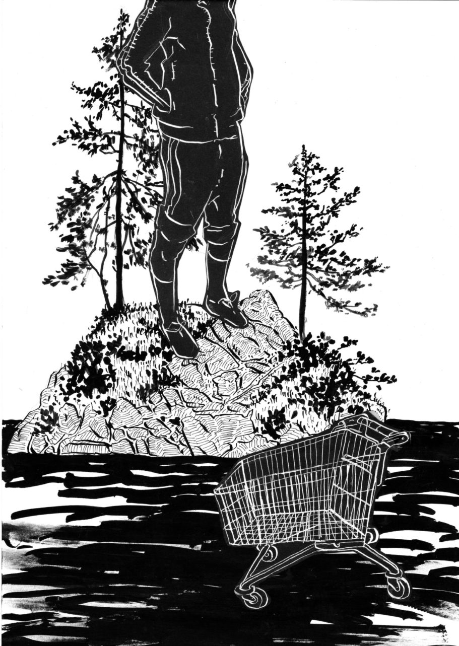 Schwarz weiss Zeichnung. 2019