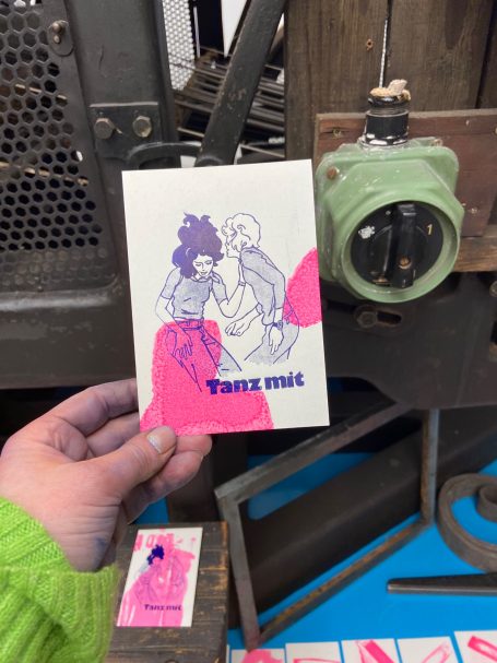 Karte Buchdruck, "Lets dance". Klischee und Siebdruck