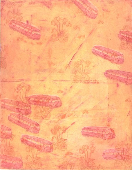 Radierung mit Bussen von 2002