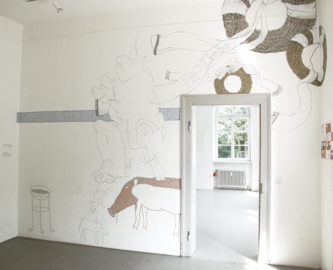 Wandzeichnung treuka. touristik, alter Wiehrebahnhof in Freiburg 2003