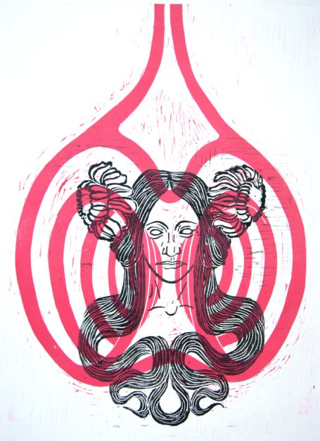 farbiger Holzschnitt, 2018 Jugendstil Ornamente und freie Form